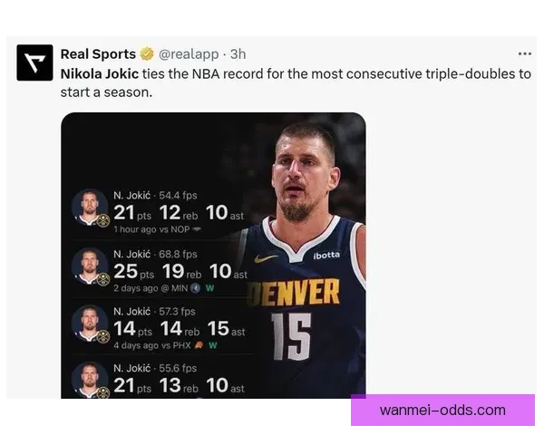 约基奇17分41秒完成三双刷新纪录位列NBA历史第五快